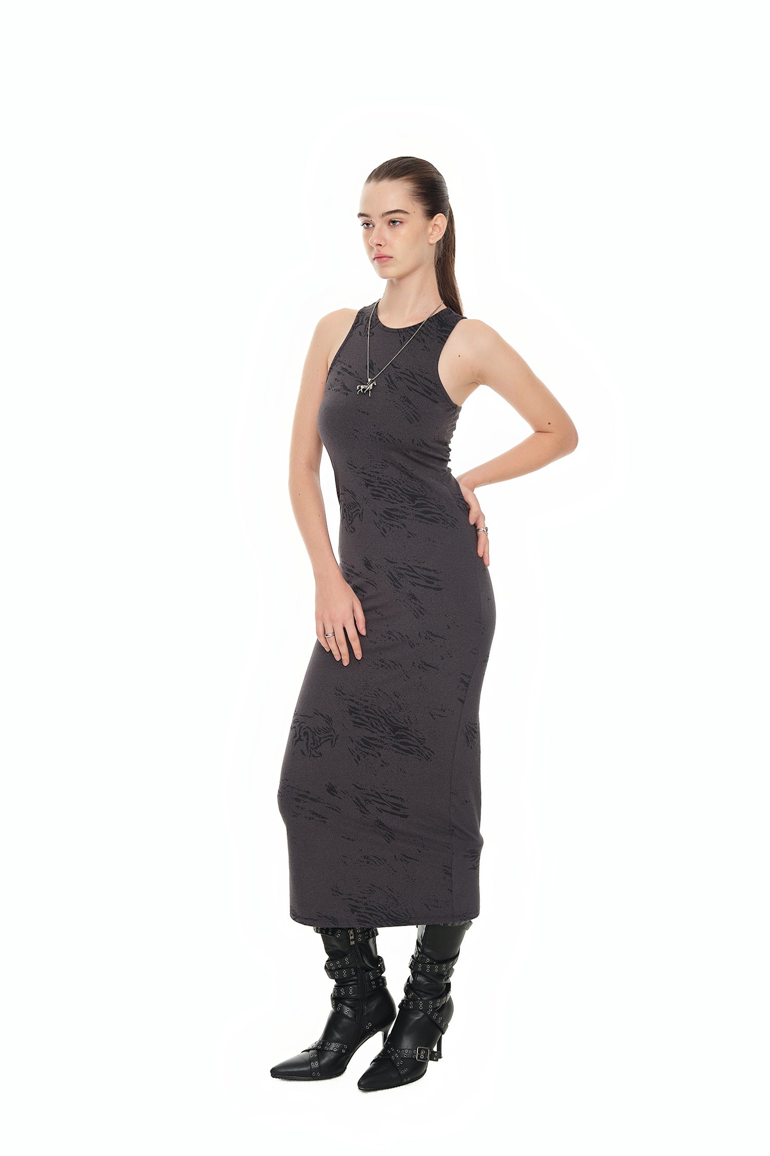 ZEBRA JERSEY MAXI DRESS (CHARCOAL)