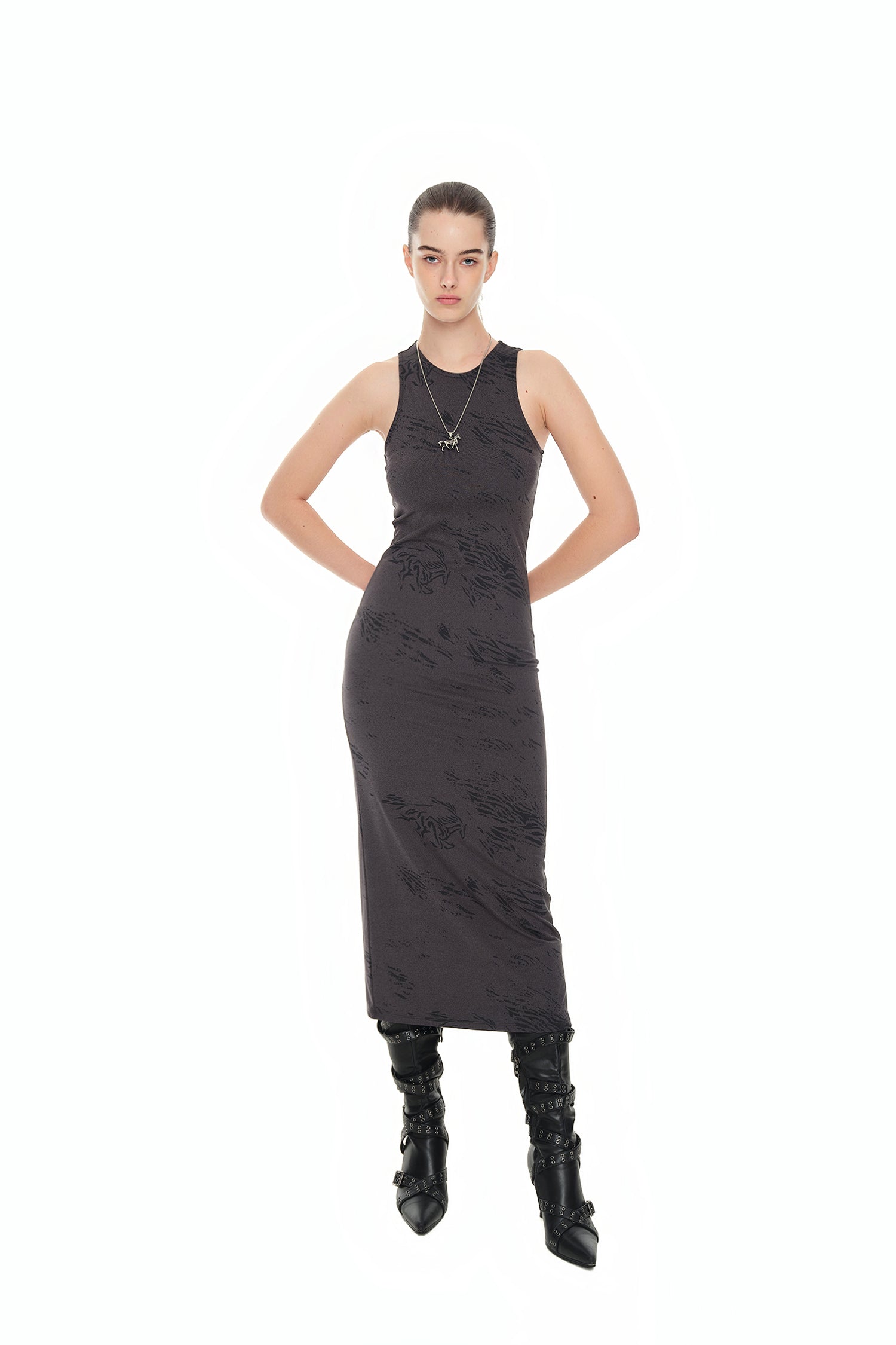ZEBRA JERSEY MAXI DRESS (CHARCOAL)