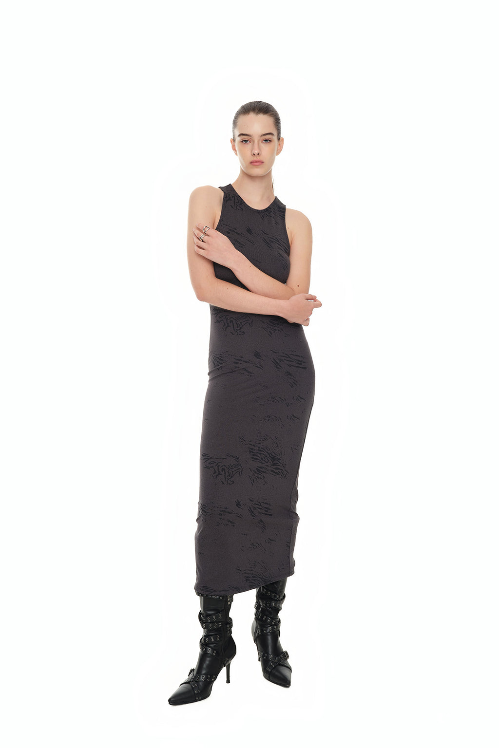 ZEBRA JERSEY MAXI DRESS (CHARCOAL)